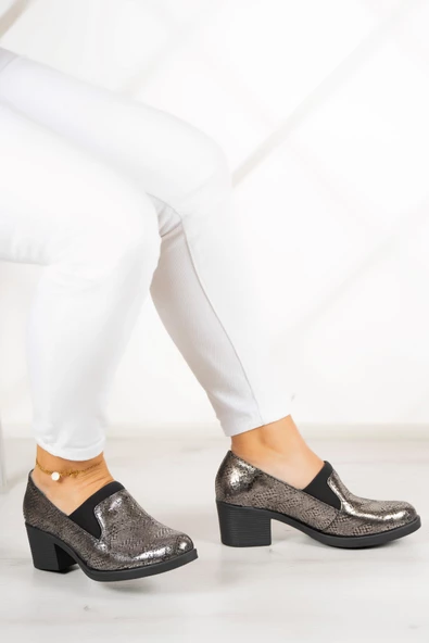 Erkan Saçmacı Alizee Gümüş Yılan Hakiki Deri Günlük Topuklu Ayakkabı - 2