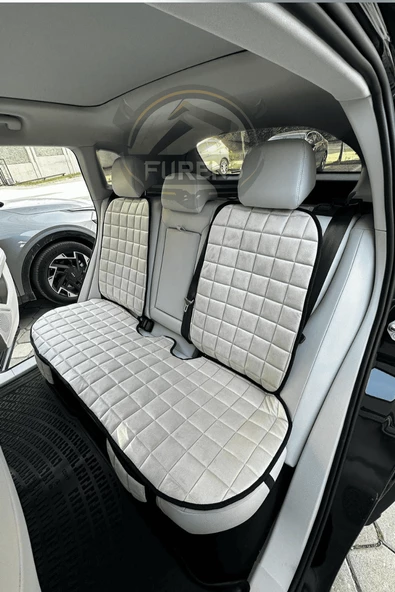 Skoda Karoq Bej Renk Tay Tüyü Cepli & Terletmez Sırtlı Oto Koltuk Minder Seti - Koltuk Koruma Kılıfı (ÖN & ARKA TAM SET) - Resim 4