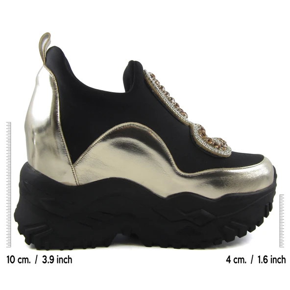 Erkan Saçmacı Almendra Altın Streç Taşlı Gizli Dolgu Topuklu Günlük Ayakkabı - 2