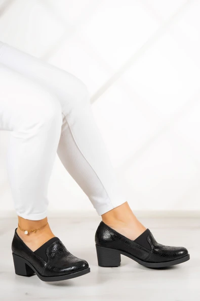 Erkan Saçmacı Alizee Siyah Yılan Hakiki Deri Günlük Topuklu Ayakkabı - 2