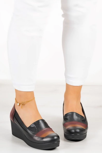 Erkan Saçmacı Anya Siyah Hakiki Deri Dolgu Topuklu Günlük Ayakkabı - Resim 3