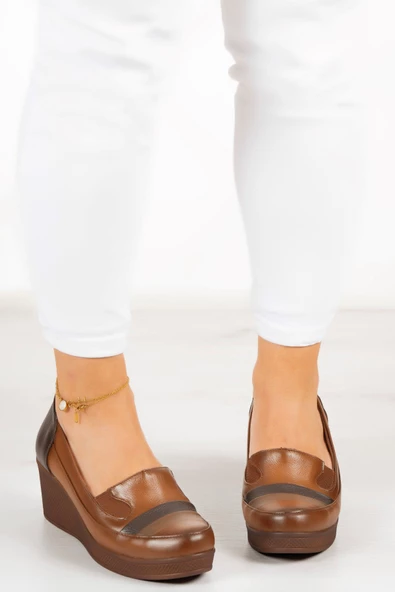 Erkan Saçmacı Anya Taba Hakiki Deri Dolgu Topuklu Günlük Ayakkabı - Resim 3