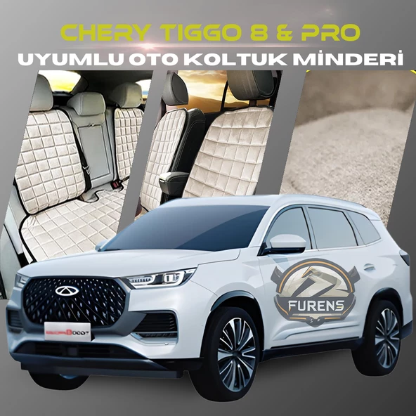 Chery Tiggo 8 Bej Renk Tay Tüyü Cepli & Terletmez Sırtlı Oto Koltuk Minder Seti - Koltuk Koruma Kılıfı (ÖN & ARKA TAM SET)