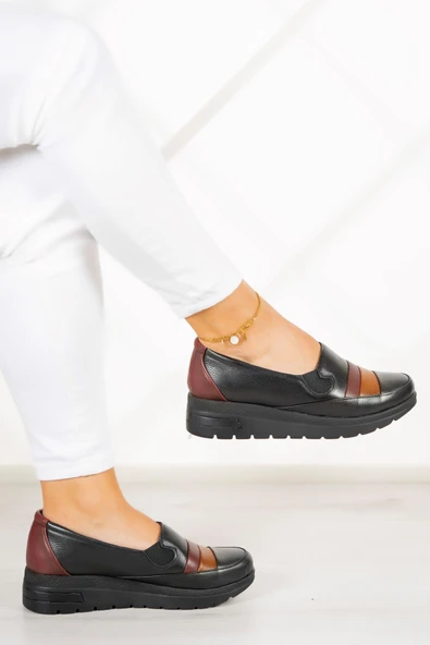 Erkan Saçmacı Avila Siyah Bordo Hakiki Deri Günlük Ayakkabı