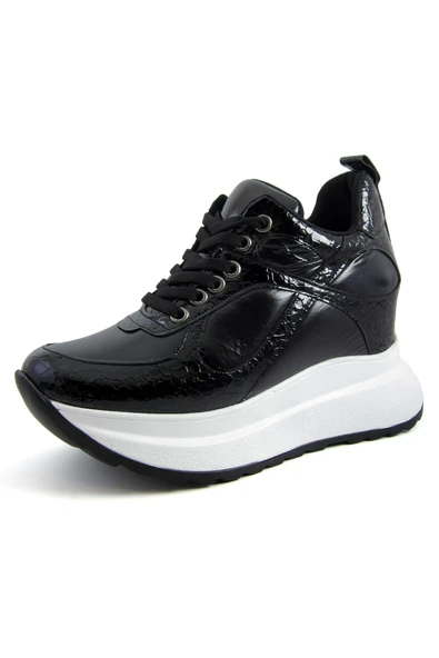 Erkan Saçmacı Aurelia Siyah Rugan Bağcıklı Gizli Dolgu Günlük Ayakkabı - 2