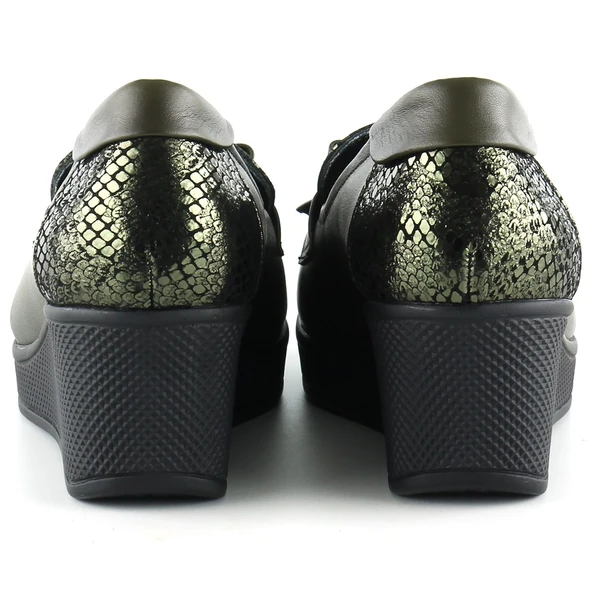 Erkan Saçmacı Emma Haki Hakiki Deri Dolgu Topuklu Günlük Ayakkabı - 3