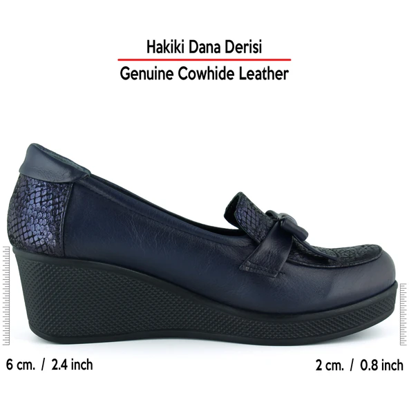 Erkan Saçmacı Emma Lacivert Yılan Hakiki Dana Derisi Fiyonklu Yuvarlak Burun Dolgu Topuklu Günlük Ayakkabı - Resim 2