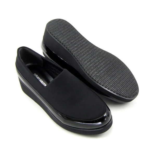 Erkan Saçmacı Larisa Siyah Rugan Ön Yüz Streç Dolgu Topuklu Günlük Ayakkabı - 2