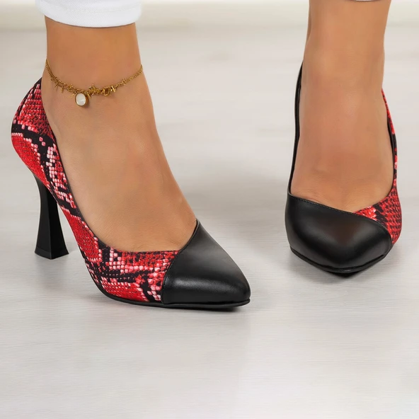 Erkan Saçmacı Jatqılı Plus Kırmızı Yılan Kadeh Topuklu Ayakkabı - 4