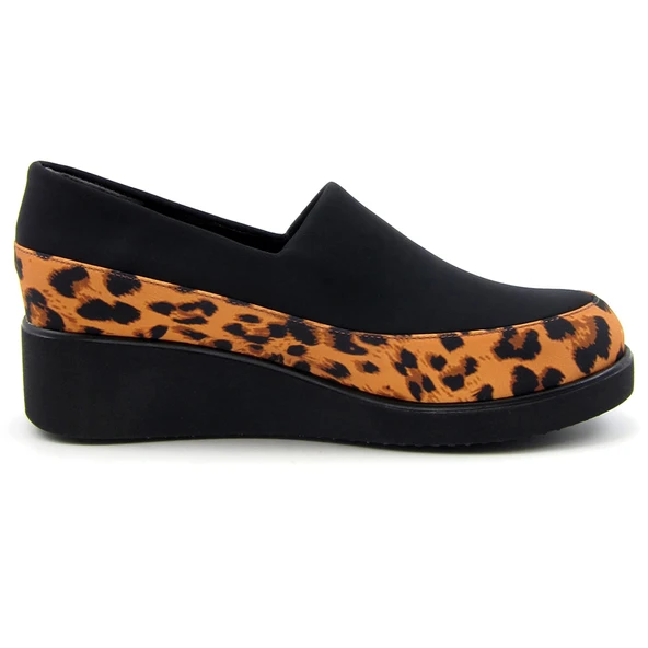 Erkan Saçmacı Larisa Siyah Leopar Ön Yüz Streç Dolgu Topuklu Günlük Ayakkabı - 3