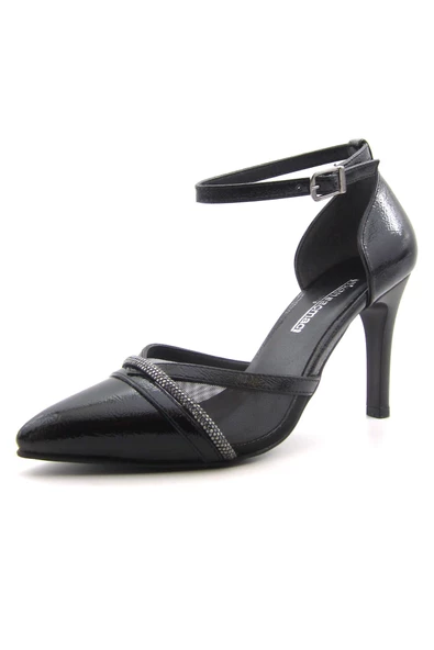 Erkan Saçmacı Kaylee Siyah Rugan Fileli Taşlı Stiletto - Resim 2