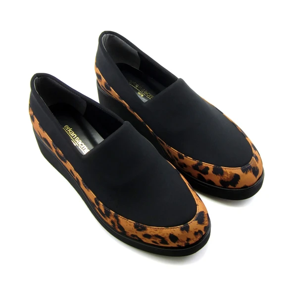 Erkan Saçmacı Larisa Siyah Leopar Ön Yüz Streç Dolgu Topuklu Günlük Ayakkabı - 2