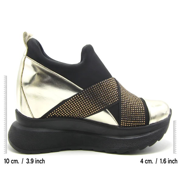 Erkan Saçmacı Lopez Exclusive Altın Rugan Streç Taşlı Gizli Dolgu Topuklu Günlük Ayakkabı - Resim 2