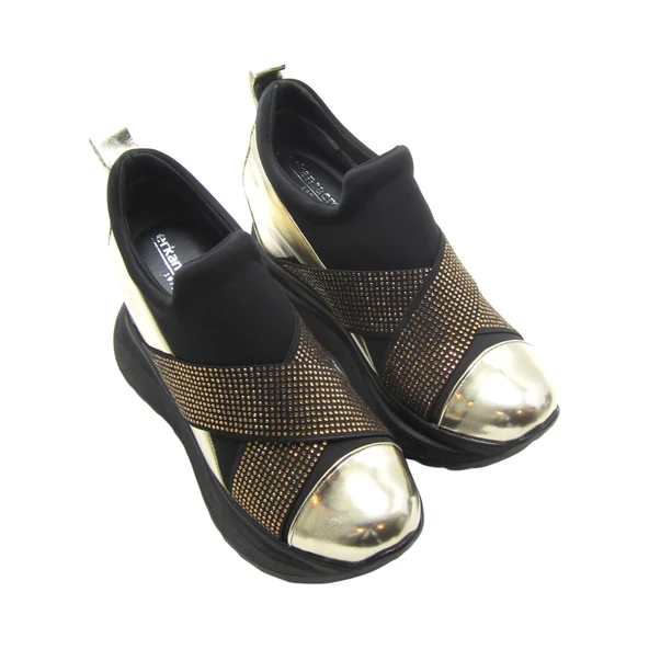 Erkan Saçmacı Lopez Exclusive Altın Rugan Streç Taşlı Gizli Dolgu Topuklu Günlük Ayakkabı - Resim 3