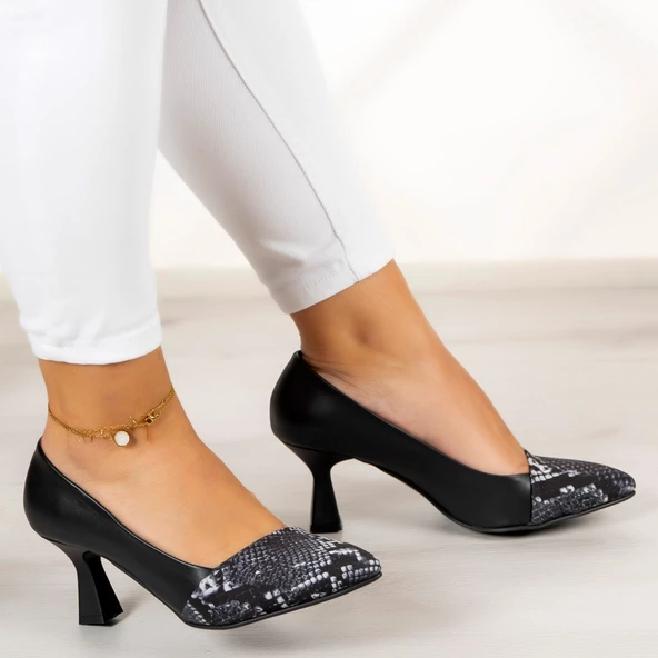 Erkan Saçmacı Laura Siyah Yılan Topuklu Ayakkabı - 2