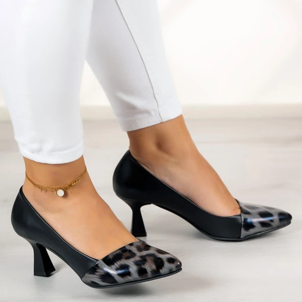 Erkan Saçmacı Laura Gri Leopar Topuklu Ayakkabı - Resim 2