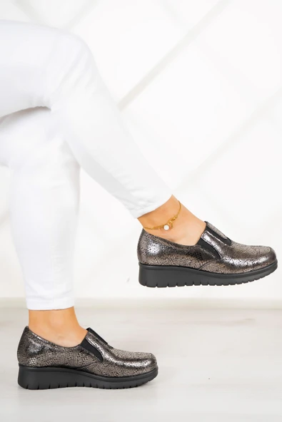 Erkan Saçmacı Jennifer Gümüş Yılan Hakiki Deri Günlük Ayakkabı