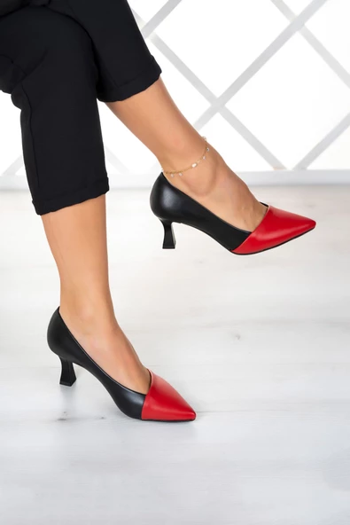 Erkan Saçmacı Laura Siyah Kırmızı Topuklu Ayakkabı