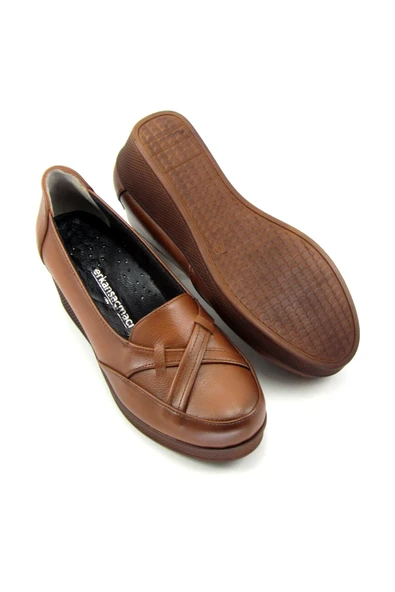 Erkan Saçmacı Shay Taba Hakiki Dana Derisi Çapraz Bant Detaylı Dolgu Topuklu Günlük Ayakkabı - Resim 2