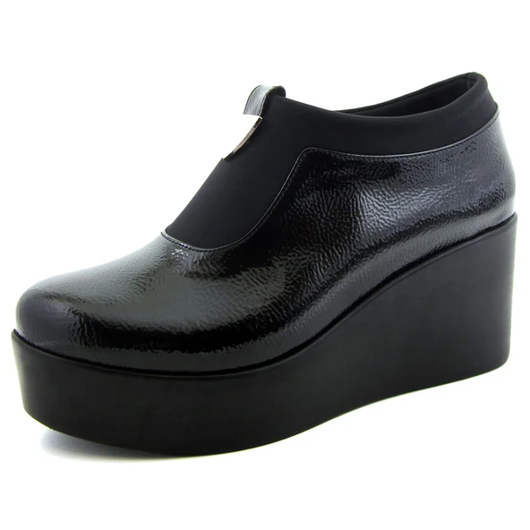 Erkan Saçmacı Sofia Exclusive Siyah Rugan Streç Tokalı Yuvarlık Burun Dolgu Topuklu Günlük Ayakkabı ürün görseli 1