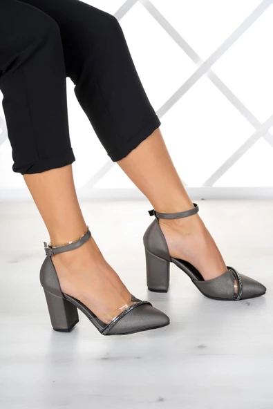 Erkan Saçmacı Samira Antrasit Saten Taşlı Şeffaf Tasarımlı Ayakkabı - Resim 2