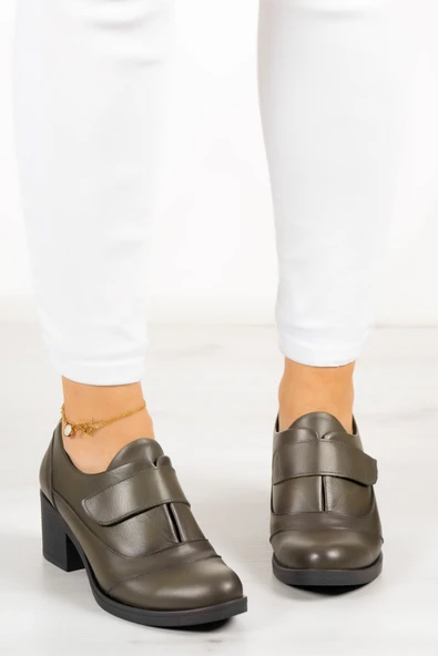 Erkan Saçmacı Shantel Haki Hakiki Deri Günlük Topuklu Ayakkabı - 3