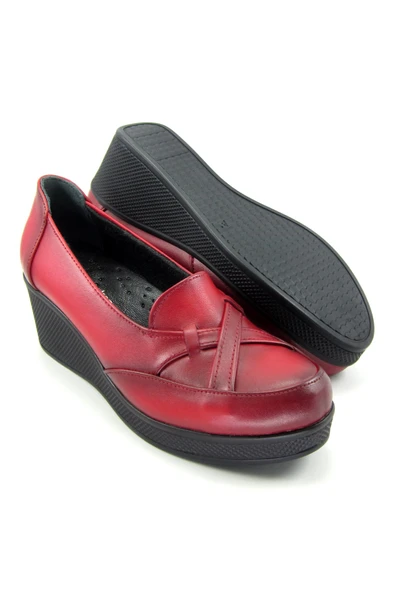 Erkan Saçmacı Shay Kırmızı Hakiki Dana Derisi Çapraz Bant Detaylı Dolgu Topuklu Günlük Ayakkabı - 3