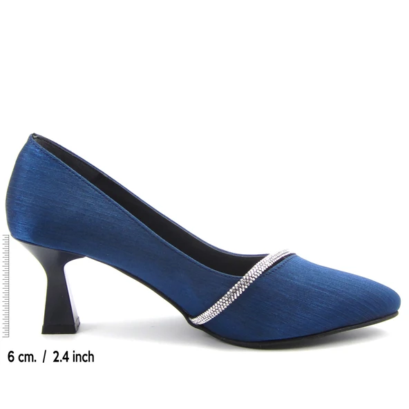 Erkan Saçmacı Shimeca Lacivert Saten Taşlı Sivri Burun İnce Topuklu Abiye Ayakkabı - Resim 2