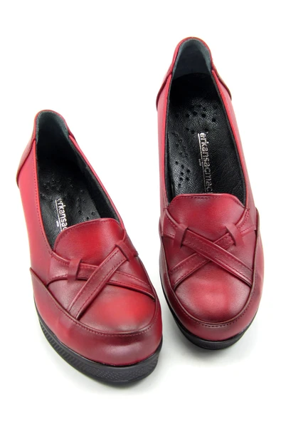 Erkan Saçmacı Shay Kırmızı Hakiki Dana Derisi Çapraz Bant Detaylı Dolgu Topuklu Günlük Ayakkabı - 4