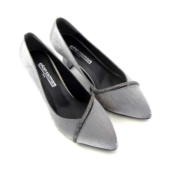 Erkan Saçmacı Shimeca Antrasit Saten Taşlı Sivri Burun İnce Topuklu Abiye Ayakkabı - Resim 4