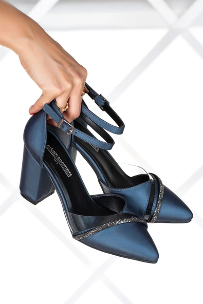 Erkan Saçmacı Samira Lacivert Saten Taşlı Şeffaf Tasarımlı Ayakkabı - 4