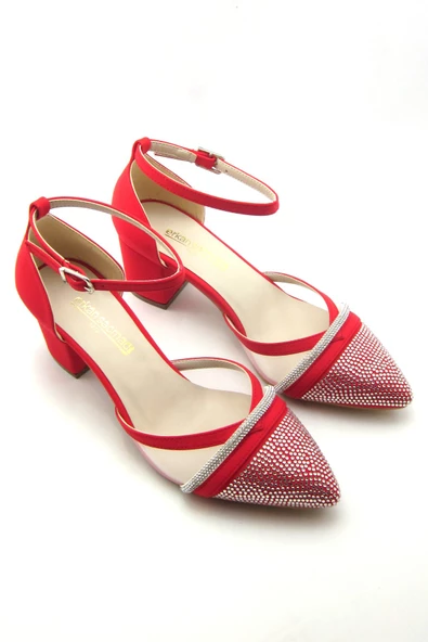 Erkan Saçmacı Susie Kırmızı Krep Taşlı Abiye Ayakkabı