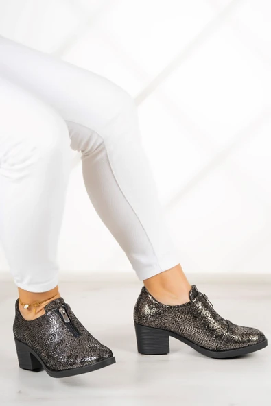 Erkan Saçmacı Brittany Gümüş Yılan Hakiki Deri Günlük Topuklu Ayakkabı - 2
