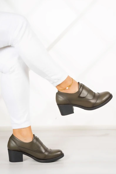 Erkan Saçmacı Shantel Haki Hakiki Deri Günlük Topuklu Ayakkabı