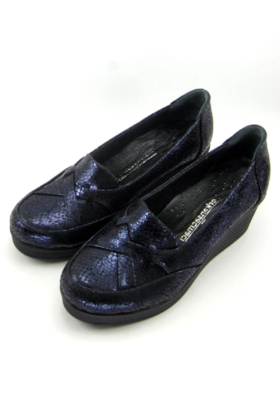 Erkan Saçmacı Shay Lacivert Yılan Hakiki Dana Derisi Çapraz Bant Detaylı Dolgu Topuklu Günlük Ayakkabı - 3