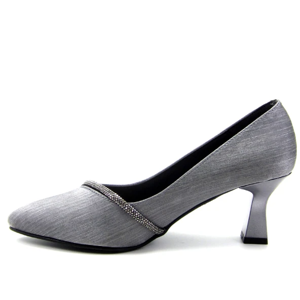Erkan Saçmacı Shimeca Antrasit Saten Taşlı Sivri Burun İnce Topuklu Abiye Ayakkabı - Resim 6