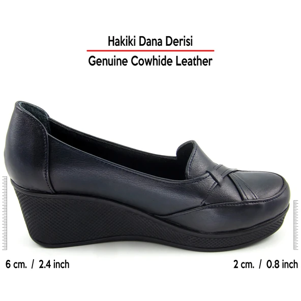 Erkan Saçmacı Shay Lacivert Hakiki Dana Derisi Çapraz Bant Detaylı Dolgu Topuklu Günlük Ayakkabı - Resim 2