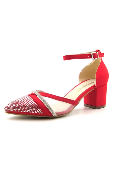 Erkan Saçmacı Susie Kırmızı Krep Taşlı Abiye Ayakkabı - 2