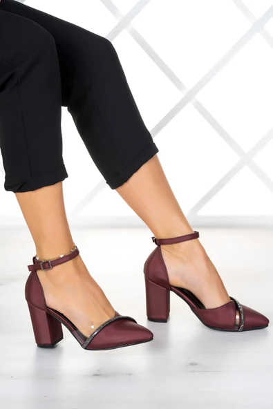 Erkan Saçmacı Samira Bordo Saten Taşlı Şeffaf Tasarımlı Ayakkabı - 2