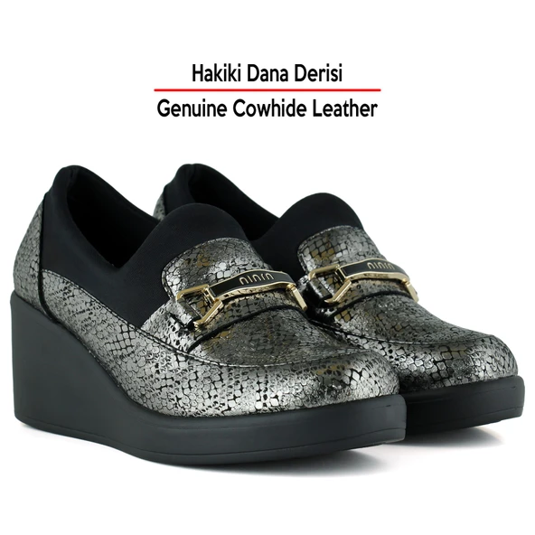 Erkan Saçmacı Catherine Gümüş Yılan Hakiki Dana Derisi Dolgu Topuklu Streç Günlük Ayakkabı - Resim 3