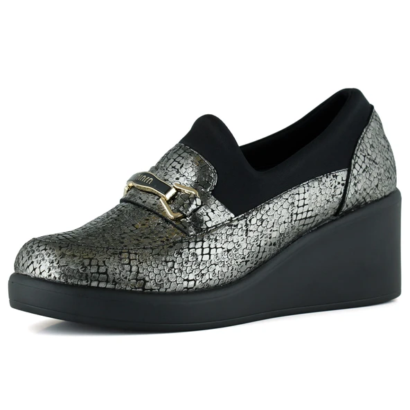 Erkan Saçmacı Catherine Gümüş Yılan Hakiki Dana Derisi Dolgu Topuklu Streç Günlük Ayakkabı ürün görseli