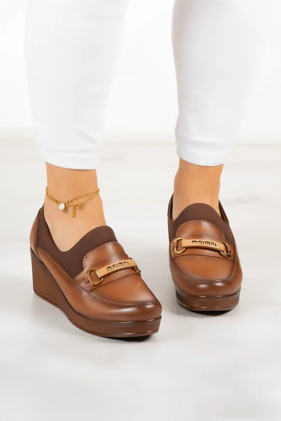 Erkan Saçmacı Catherine Taba Hakiki Dana Derisi Dolgu Topuklu Streç Günlük Ayakkabı - 2