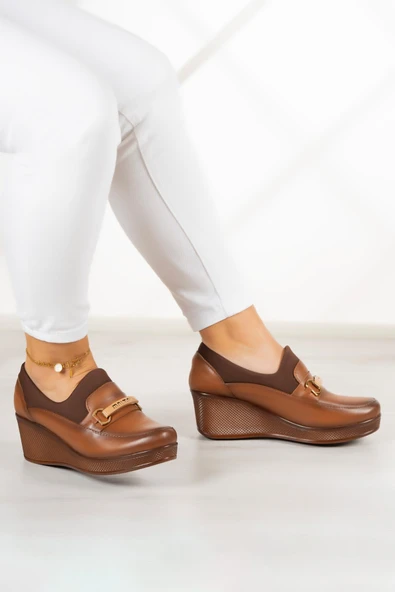 Erkan Saçmacı Catherine Taba Hakiki Dana Derisi Dolgu Topuklu Streç Günlük Ayakkabı - 3