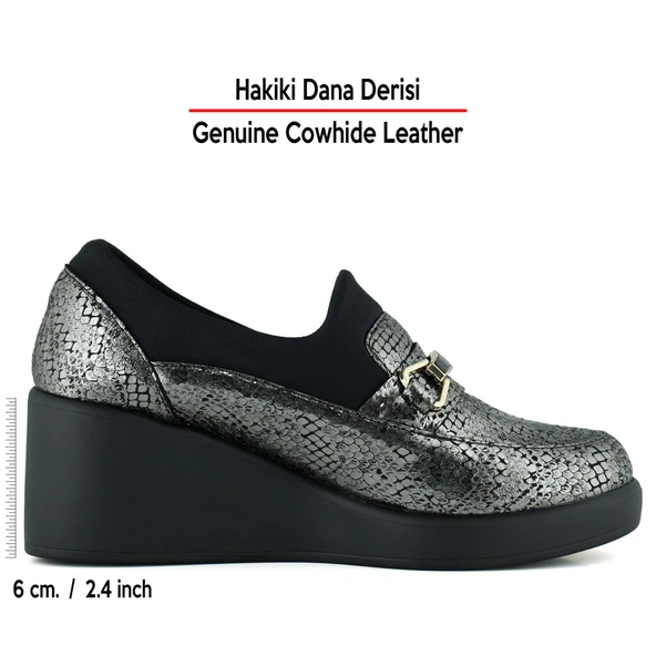 Erkan Saçmacı Catherine Gümüş Yılan Hakiki Dana Derisi Dolgu Topuklu Streç Günlük Ayakkabı - Resim 2