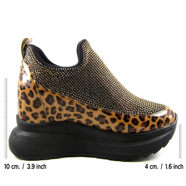 Erkan Saçmacı Daciana Siyah Leopar Taşlı Streç Gizli Dolgu Topuklu Günlük Ayakkabı - 2