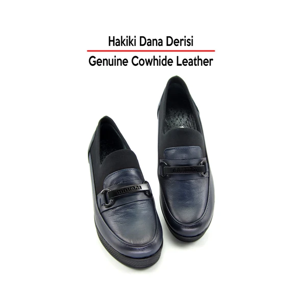 Erkan Saçmacı Catherine Lacivert Hakiki Dana Derisi Dolgu Topuklu Streç Günlük Ayakkabı - Resim 7