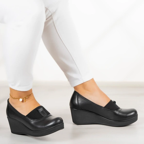 Erkan Saçmacı Daisy Siyah Hakiki Deri Dolgu Topuklu Günlük Ayakkabı - Resim 2