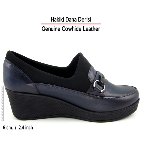 Erkan Saçmacı Catherine Lacivert Hakiki Dana Derisi Dolgu Topuklu Streç Günlük Ayakkabı - Resim 2