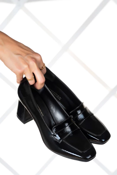 Erkan Saçmacı Della Siyah Rugan Kalın Topuklu Ayakkabı - 4