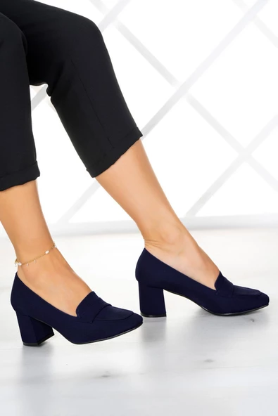 Erkan Saçmacı Della Lacivert Krep Kalın Topuklu Ayakkabı - 2